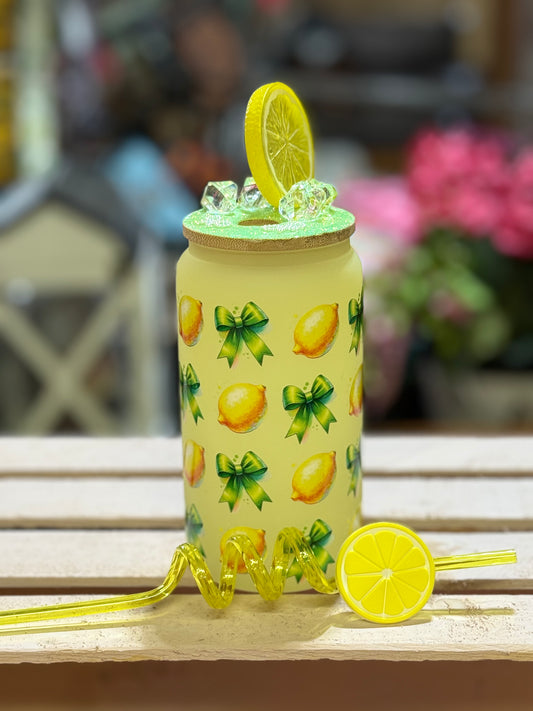 Glass Libby With Decorated Lid and Straw Color Changing Glass!