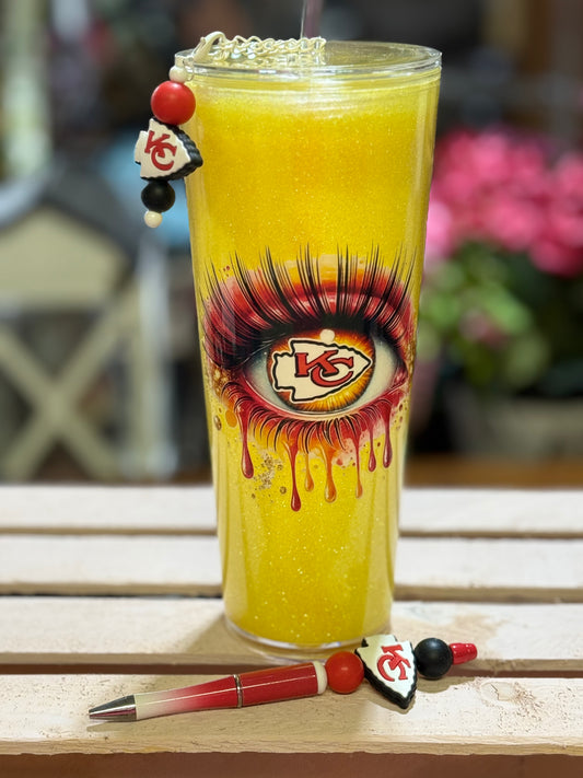 24 oz Acrylic Glitter KC Tumbler with Charm and Matchign Pen