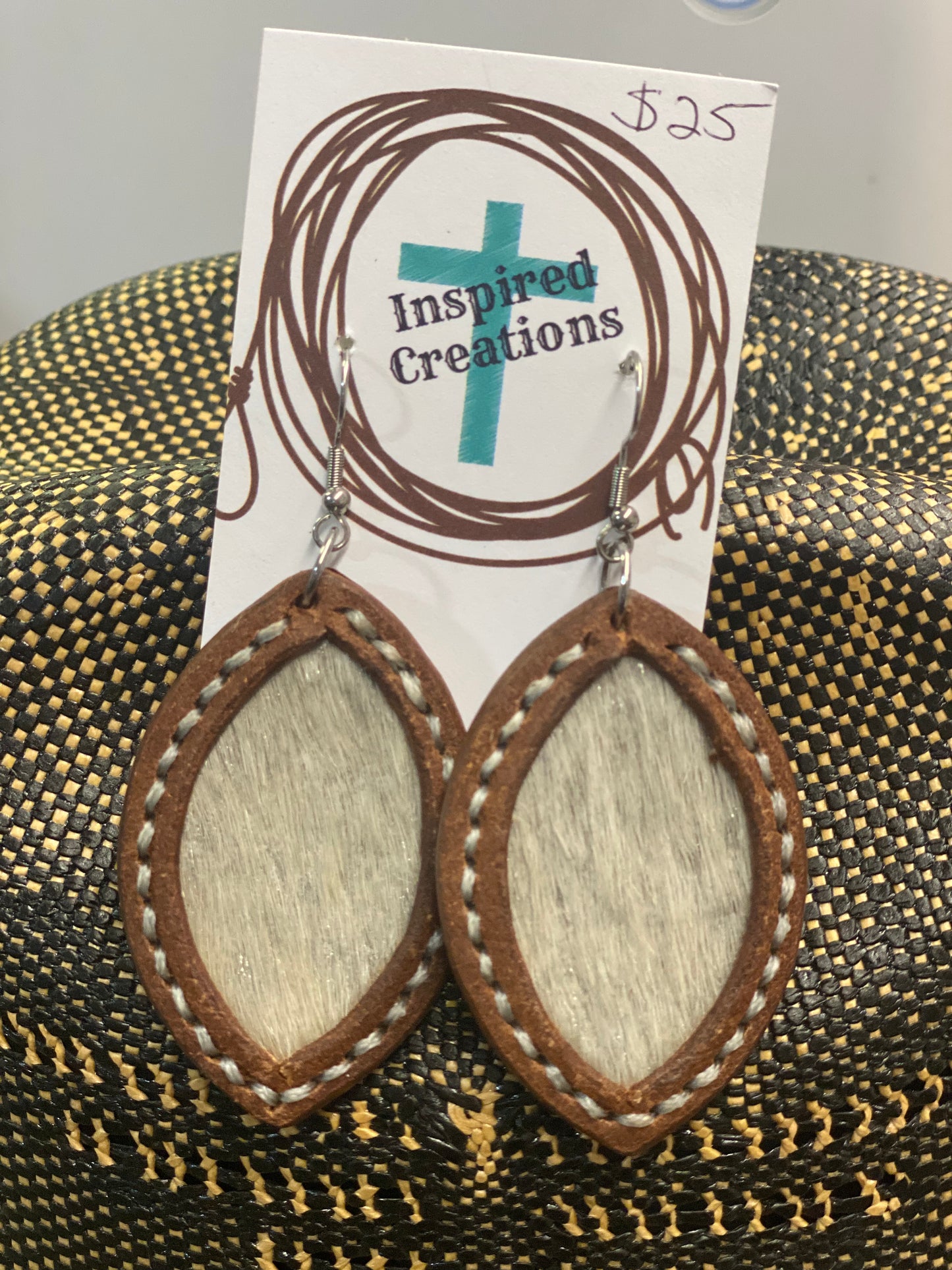 Hair on Hide Tear Drop Leather Earrings