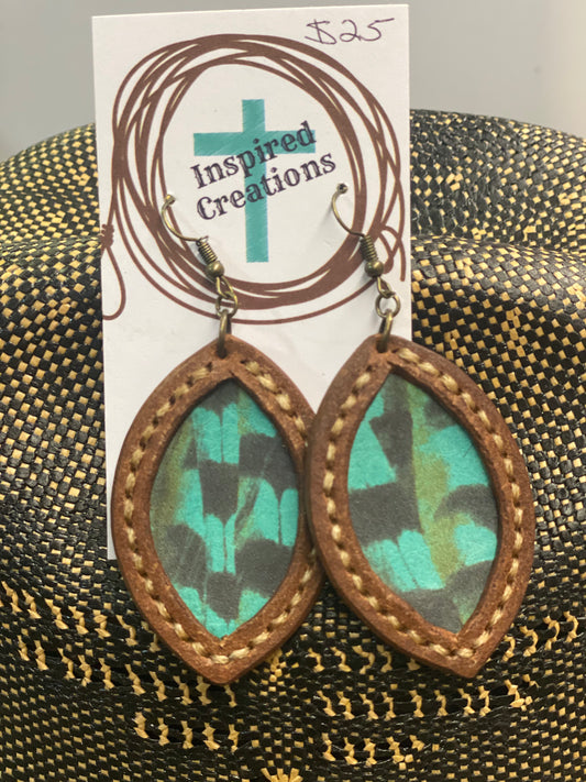 Peacock Tear Drop Leather Earrings
