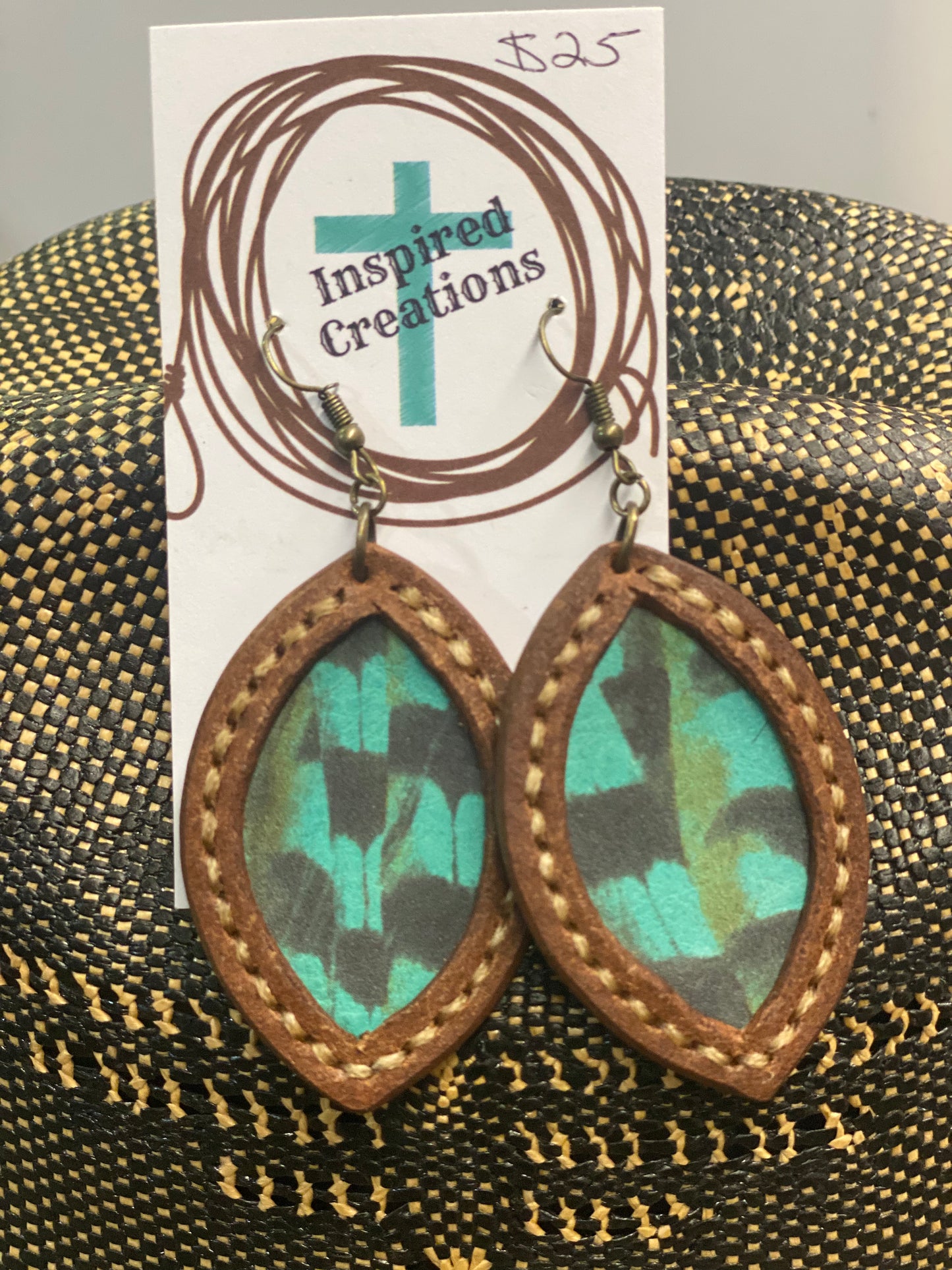 Peacock Tear Drop Leather Earrings