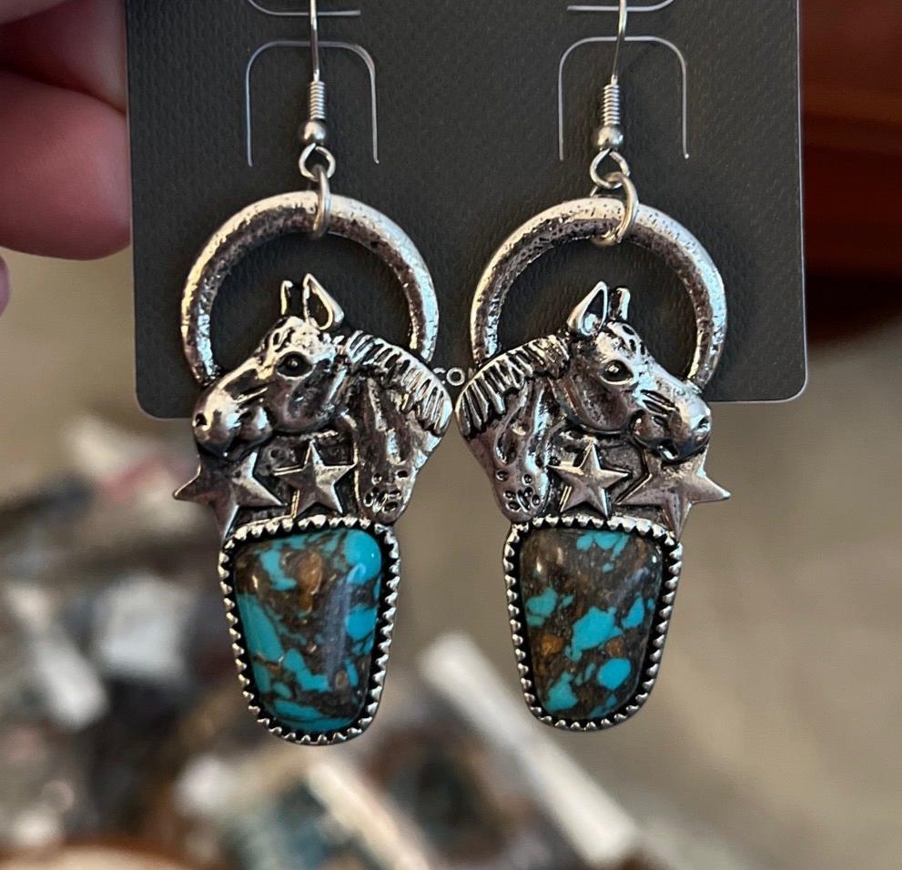 Turquoise Horse Hook style earrings - RESTOCK