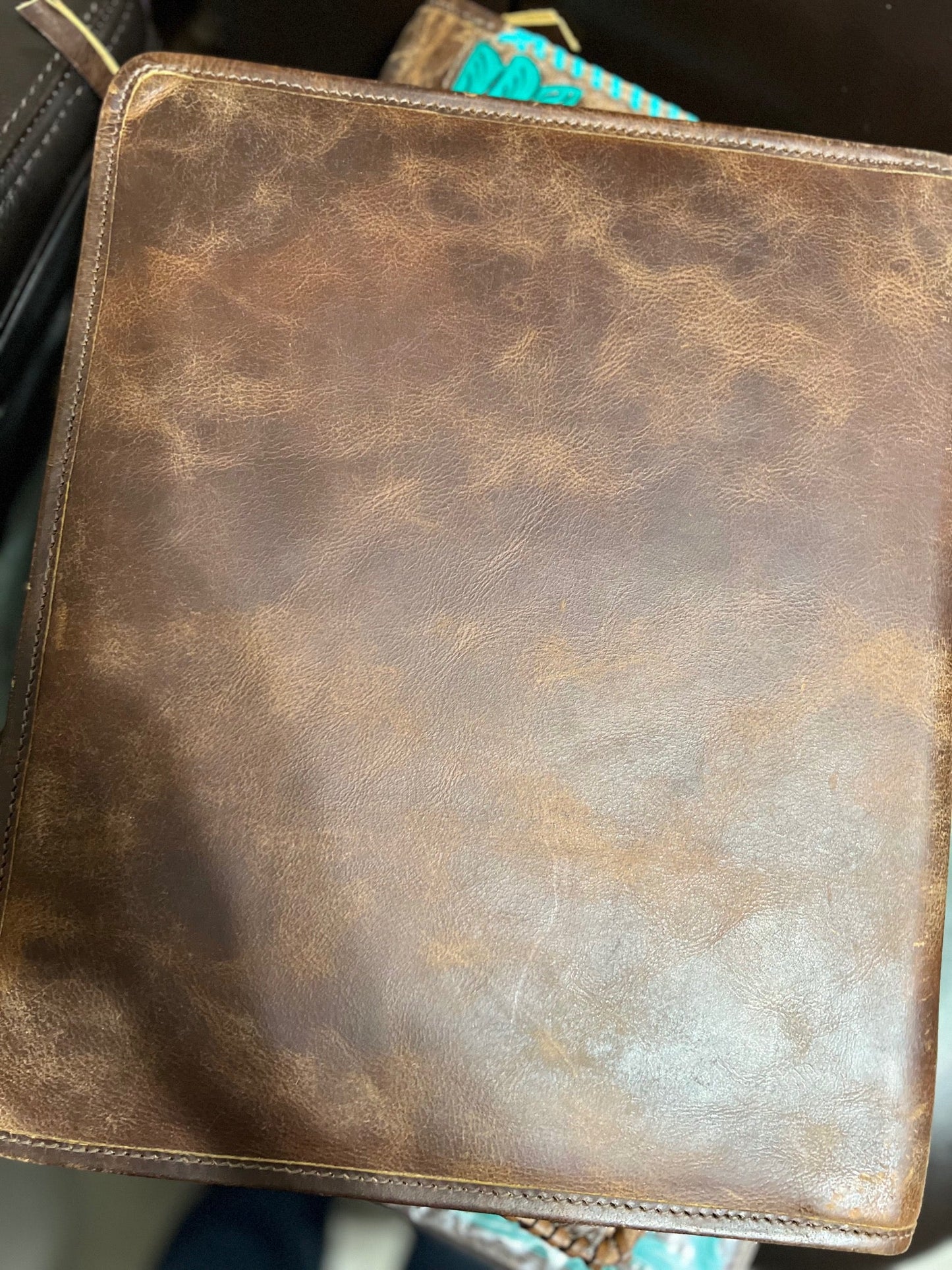 Leather Hand Tooled Western Portfolio with Zipper Close