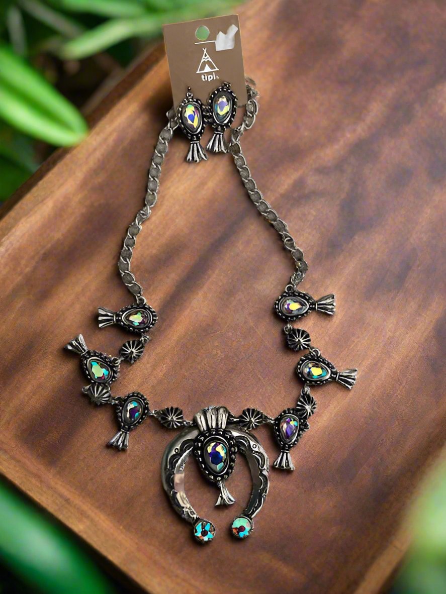 Silver AB Squash Necklace and Earring Set