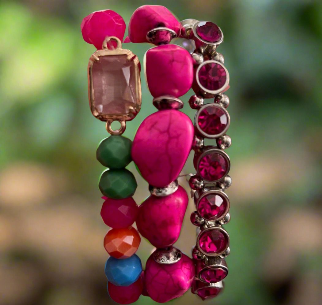 3 Piece Pink Stretch Bead Bracelet