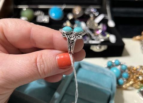 Double Turquoise Aztec Size 5 Fashion Ring