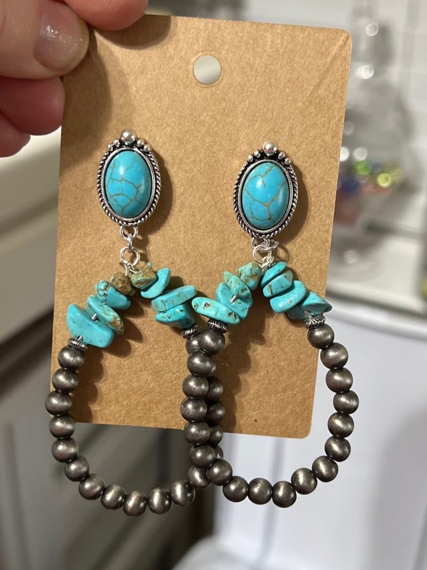 Turquoise Navajo Hoops on Stud Back Earrings