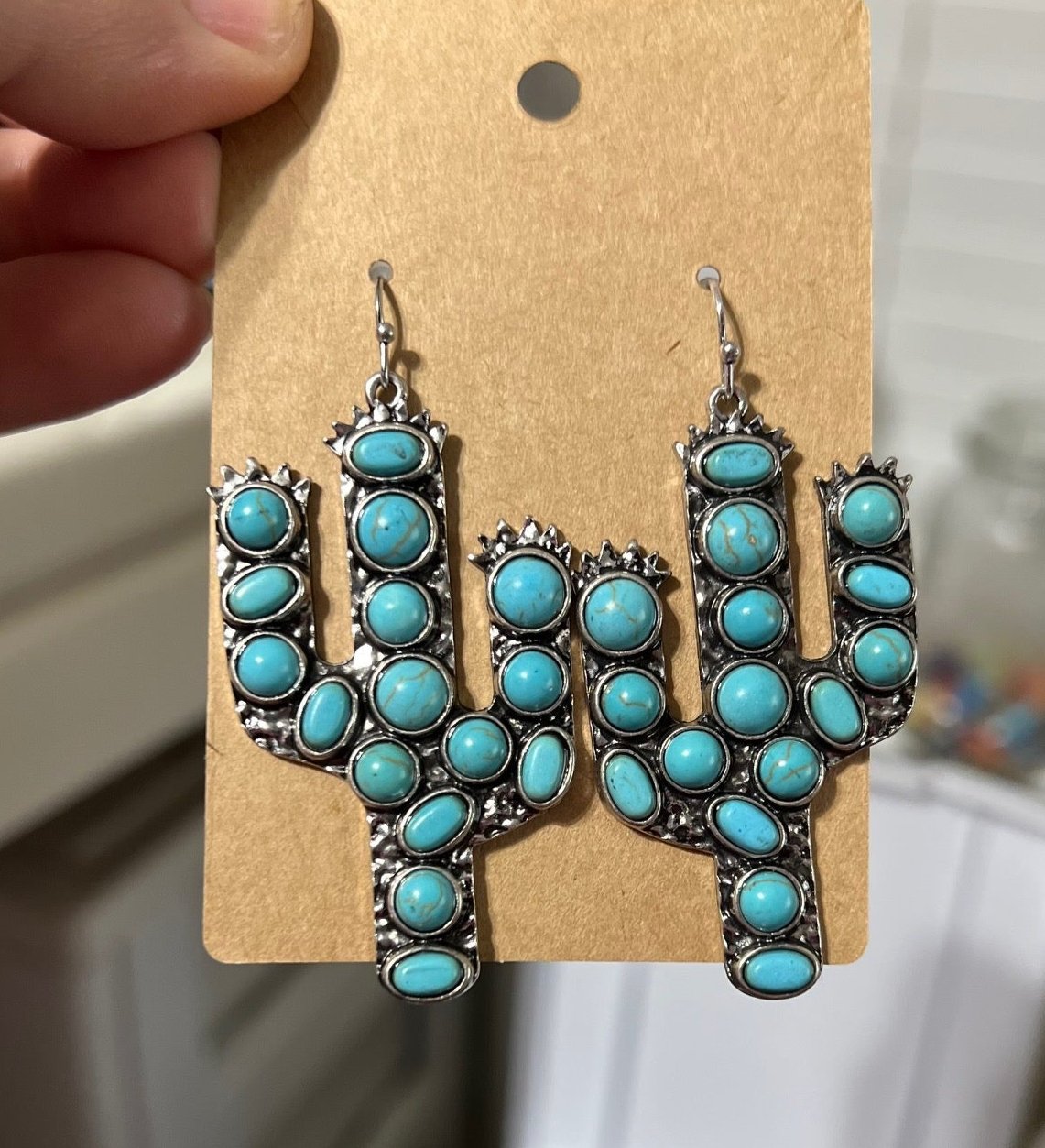 Faux Turquoise Cactus Earrings on Hooks