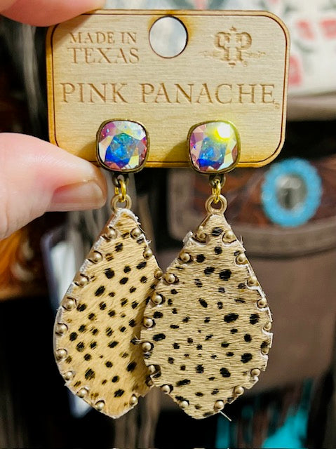 Cowhide & Chetah Earrings with Stud backs by Pink Panache