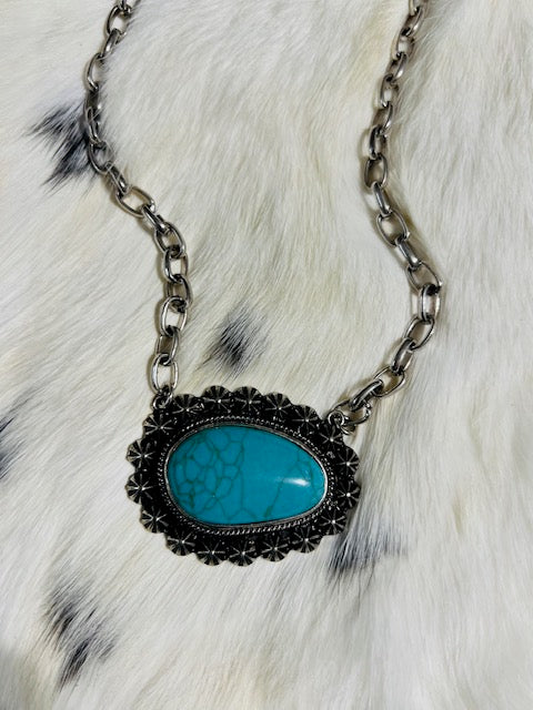 Turquoise Concho Necklace Set with Earrings