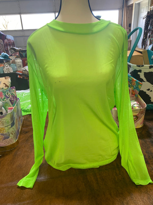 Lime Green Long sleeve Mesh Top