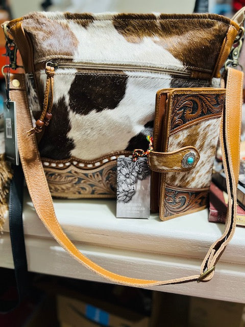 Hair on Hide Genetic Hand-Tooled Bag by Myra Bag