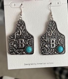 Cow Tag Letter Earrings