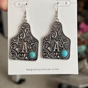 Cow Tag Letter Earrings