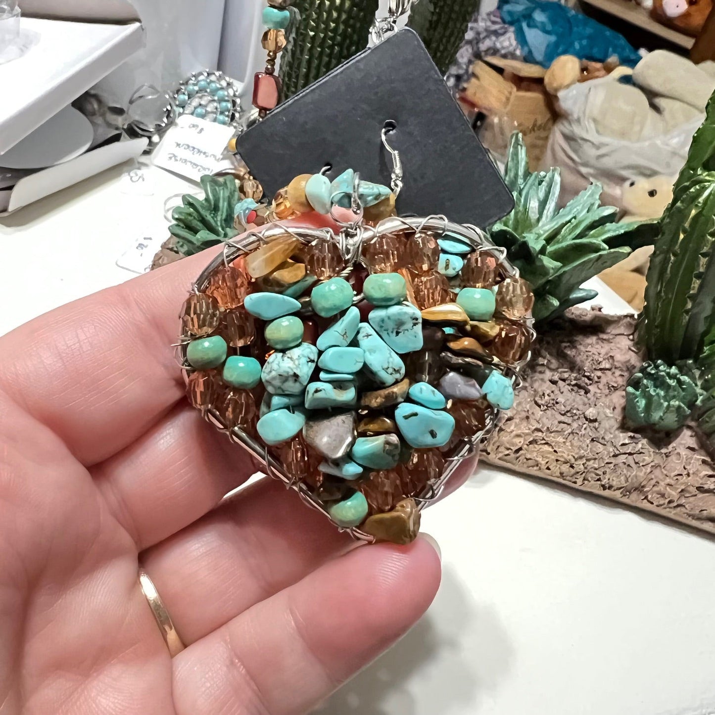 Crushed Stone Heart Necklace and Earrings