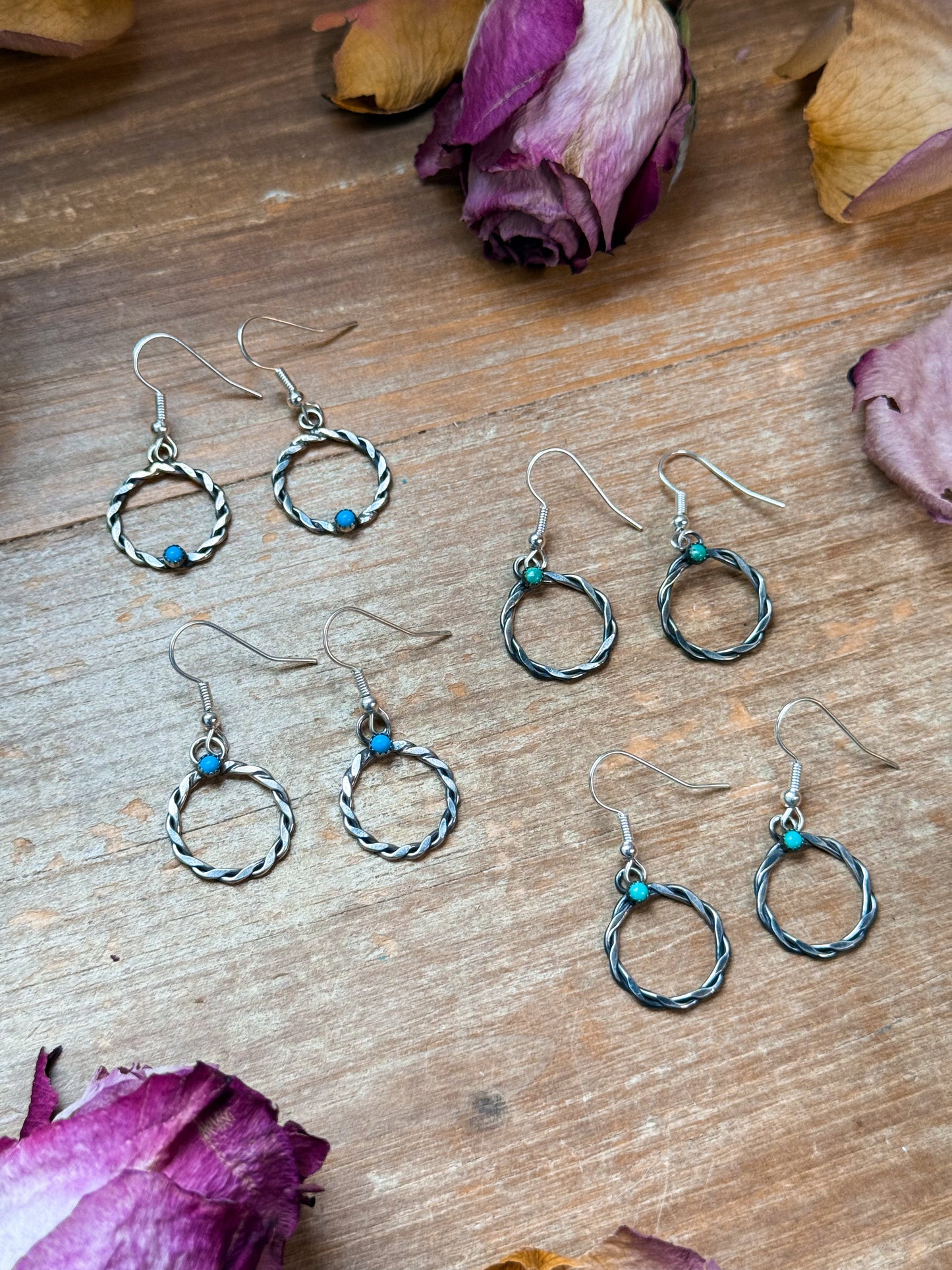 Sterling Silver Mini Hoop Dangle Earrings with Turquoise