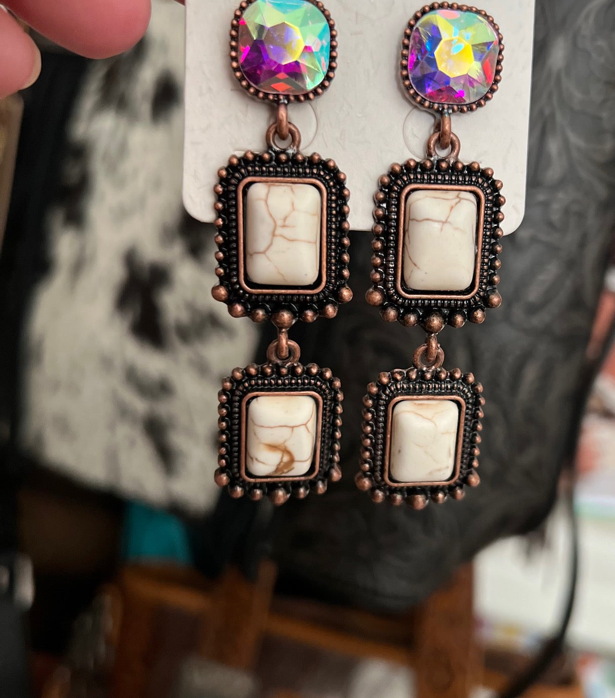 Copper & Ivory Western AB Stud back Earrings