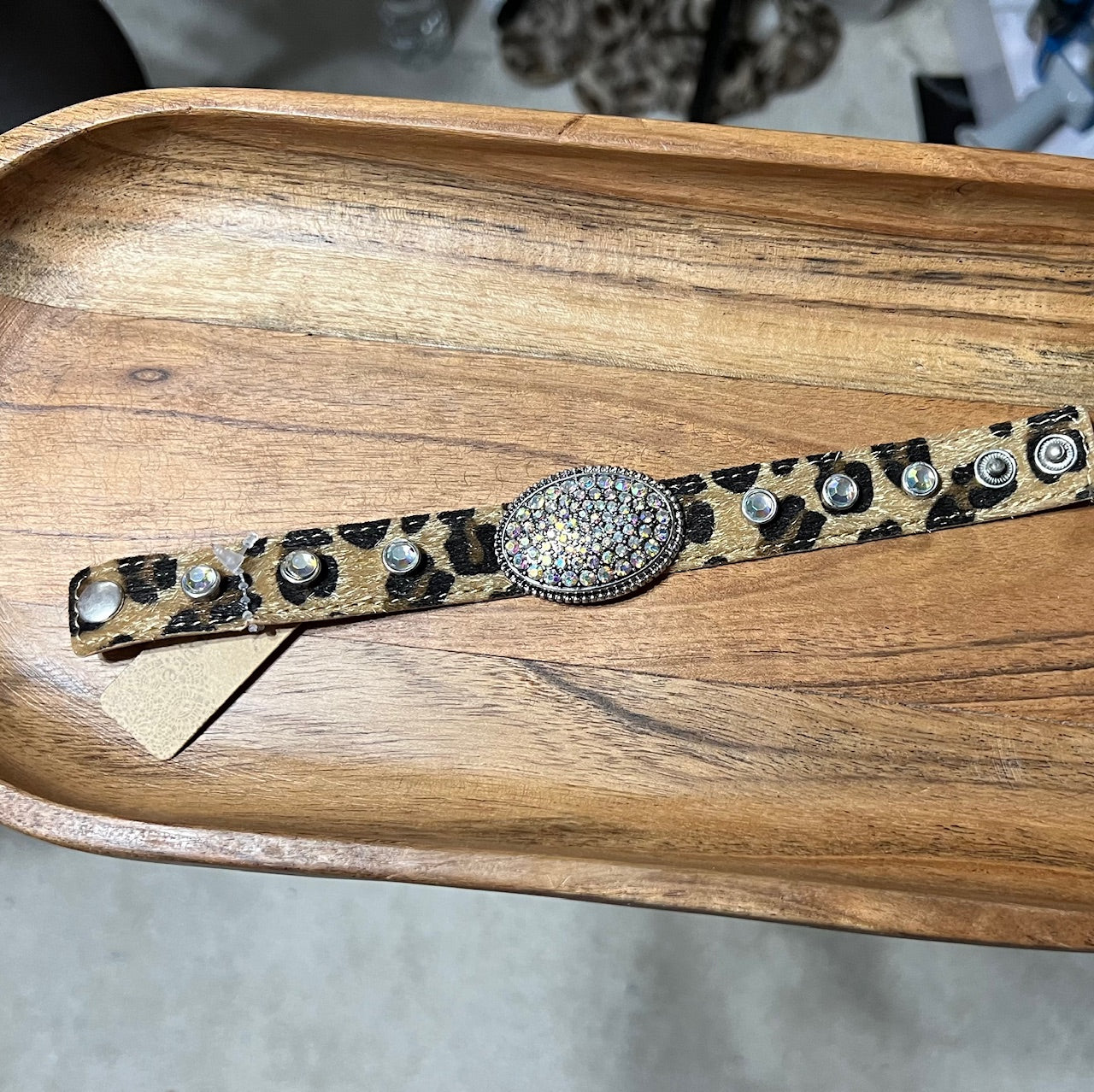Leopard Snap Genuine Leather Bracelet Cuff