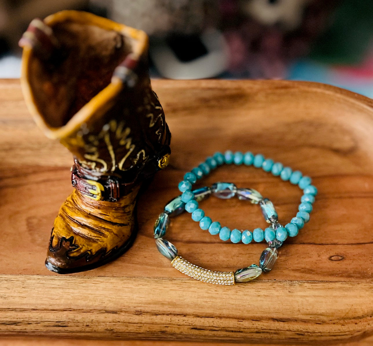 Double Stack of Fashion Turquoise & Glam Stretch Bracelets - Multi