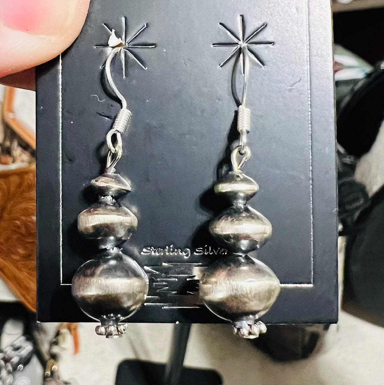 Artist - Jim Treva Navajo Handmade Sterling Silver Pearl Earrings