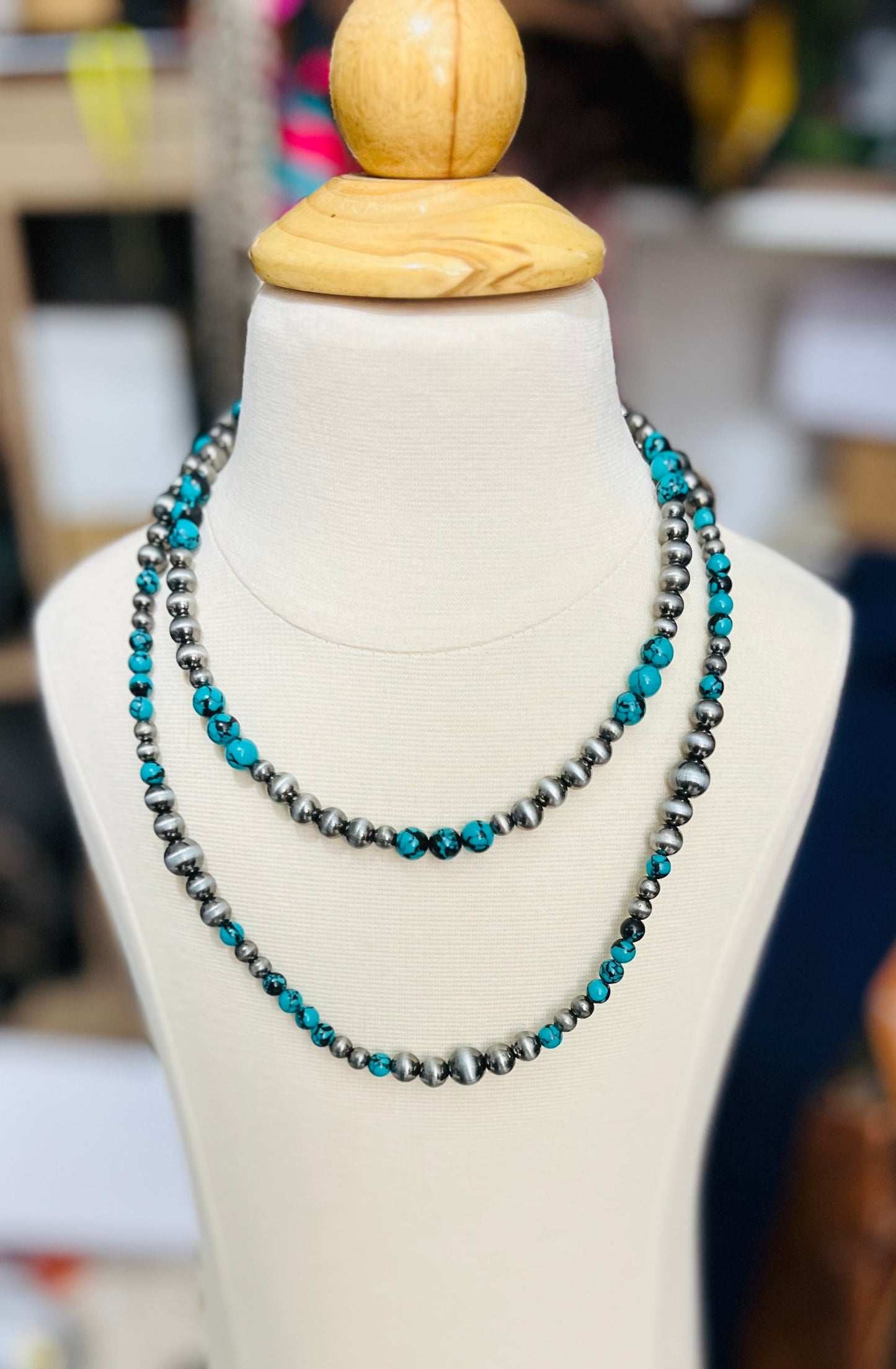 Navajo & Turquoise Double Stack Necklace Set