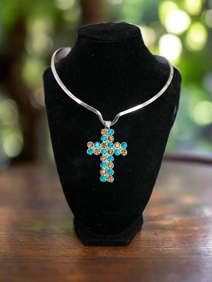Fashion Beaded Silver Cross with Magnetic Clasp