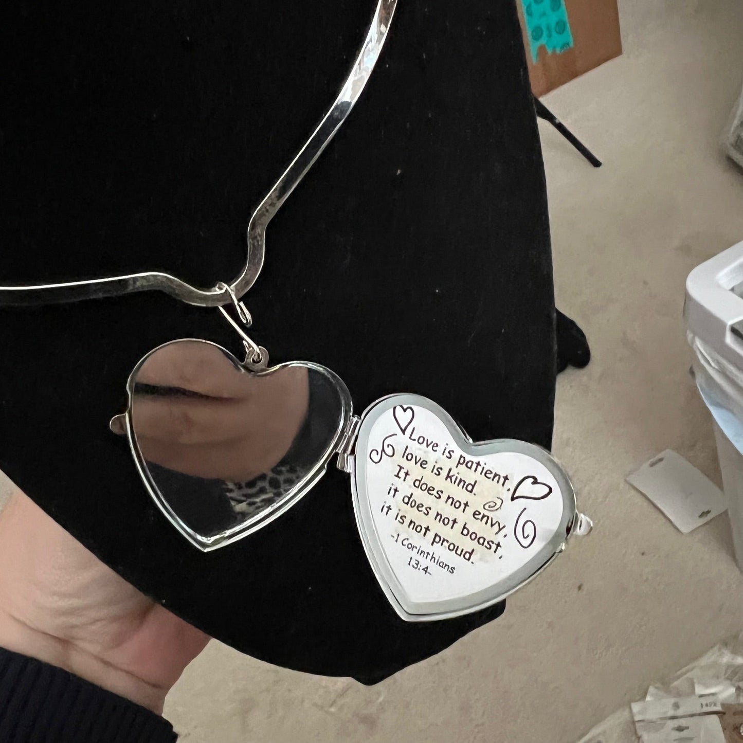 2 sided /Boho Hippie Love and Faith Mirror Locket Pendant - Multi