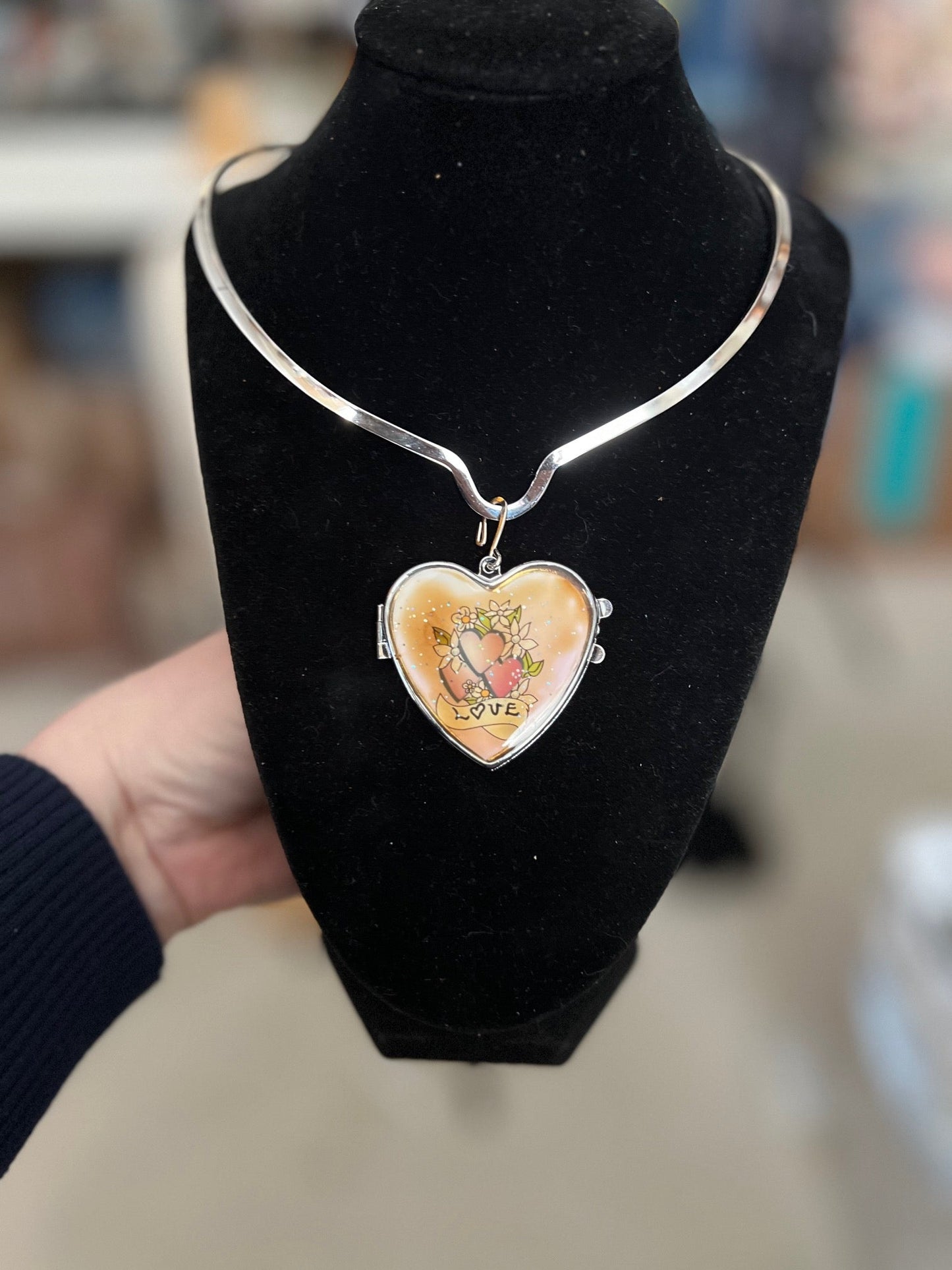 2 sided /Boho Hippie Love and Faith Mirror Locket Pendant - Multi