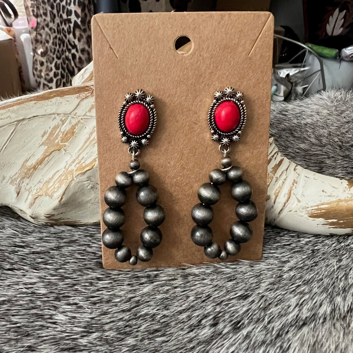 Fashion Turquoise Post Backs with Inspired Navajo Pearl Dangle Earrings