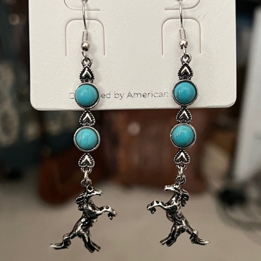 Turquoise & Horses Dangle Earrings - RESTOCK