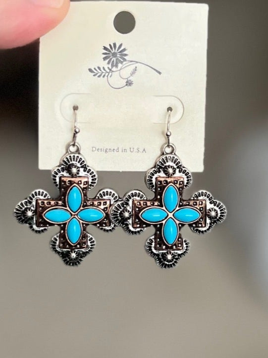 4 Stone Turquoise Fashion Cross Dangles