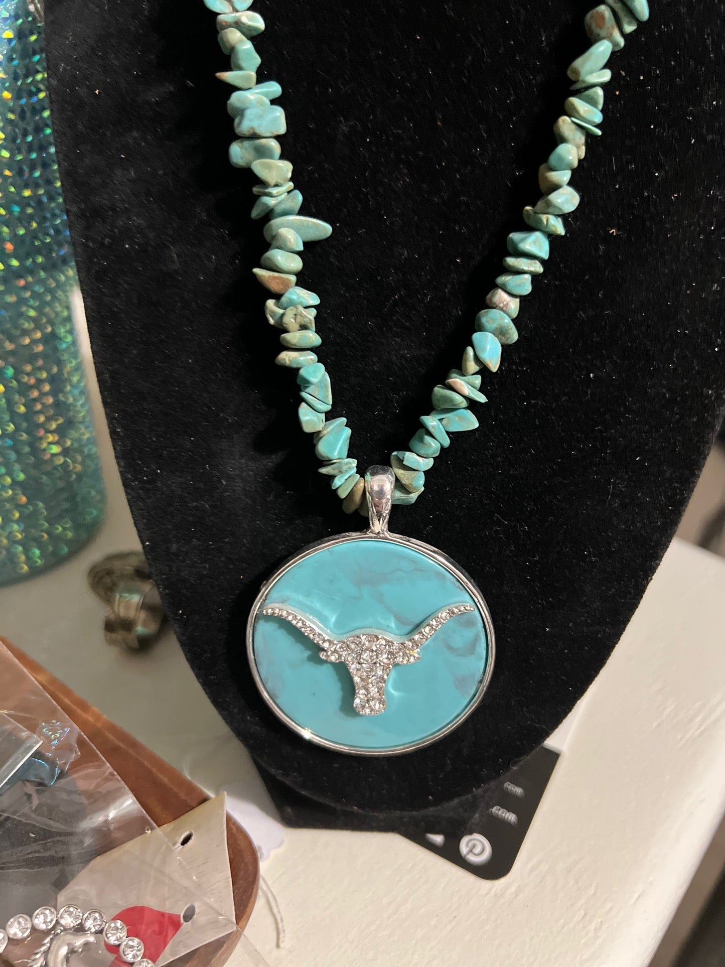 Turquoise Fashion Chunky Bullhead Necklace and Earring Set