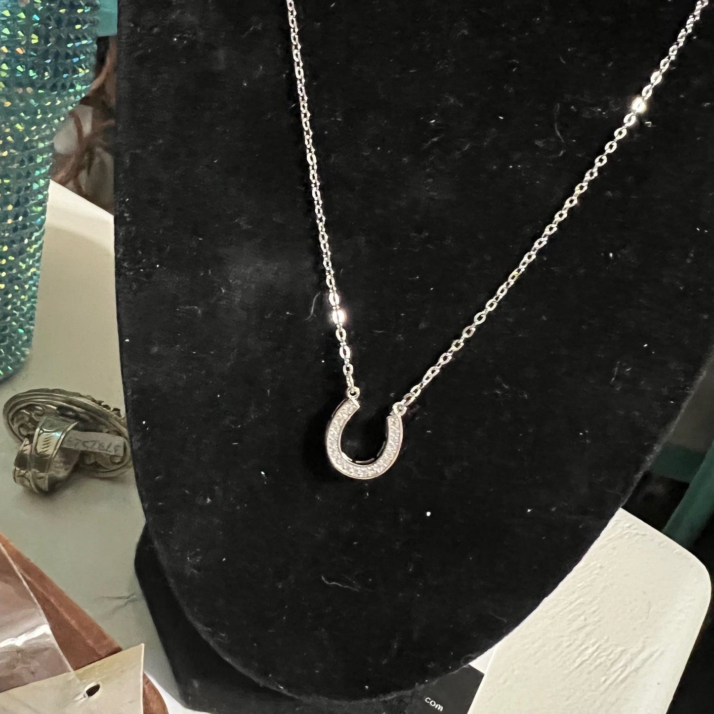 Crystal Silver plated Horseshoe Necklace 18 inch