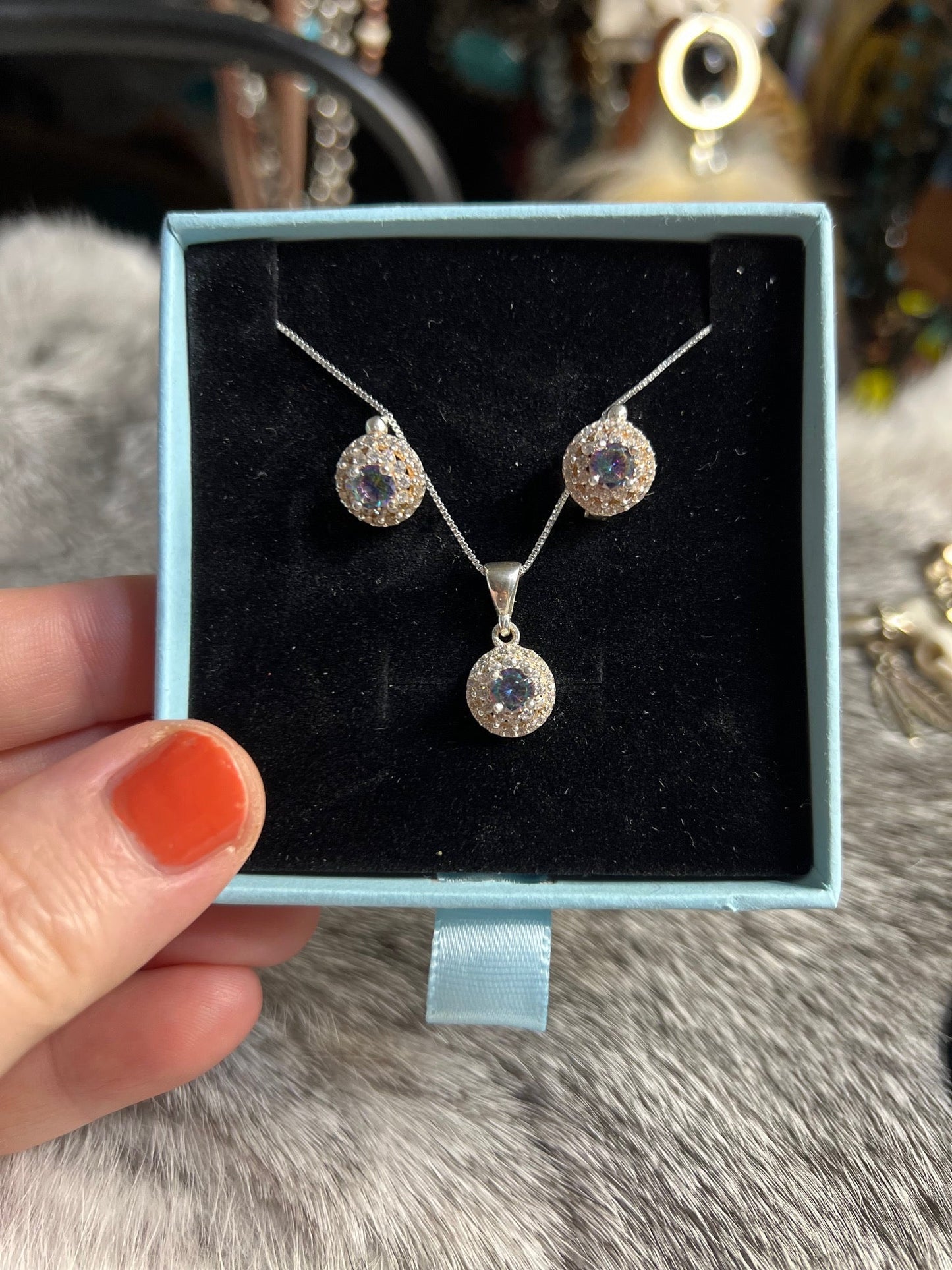 Aquamarine Two Piece Sterling Silver Set