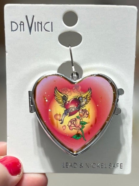 2 sided /Boho Hippie Love and Faith Mirror Locket Pendant - Multi