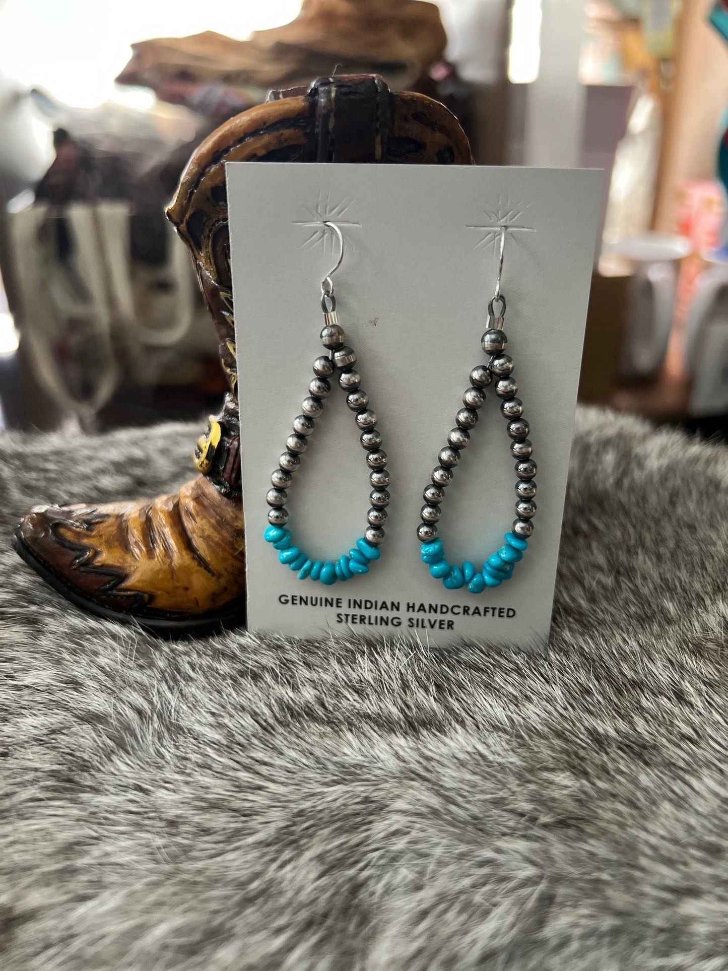 Sterling Silver Pearl Kingman Turquoise Hoop Earrings