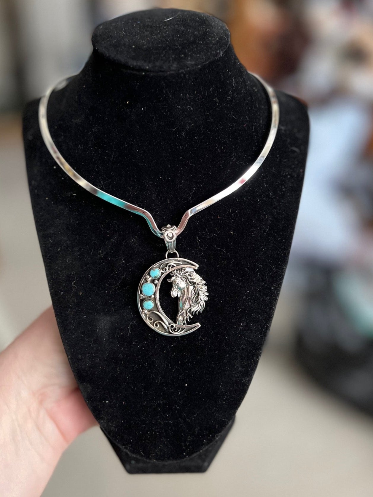 Artist: Arline Lewis Navajo Handmade Turquoise Horse Pendant