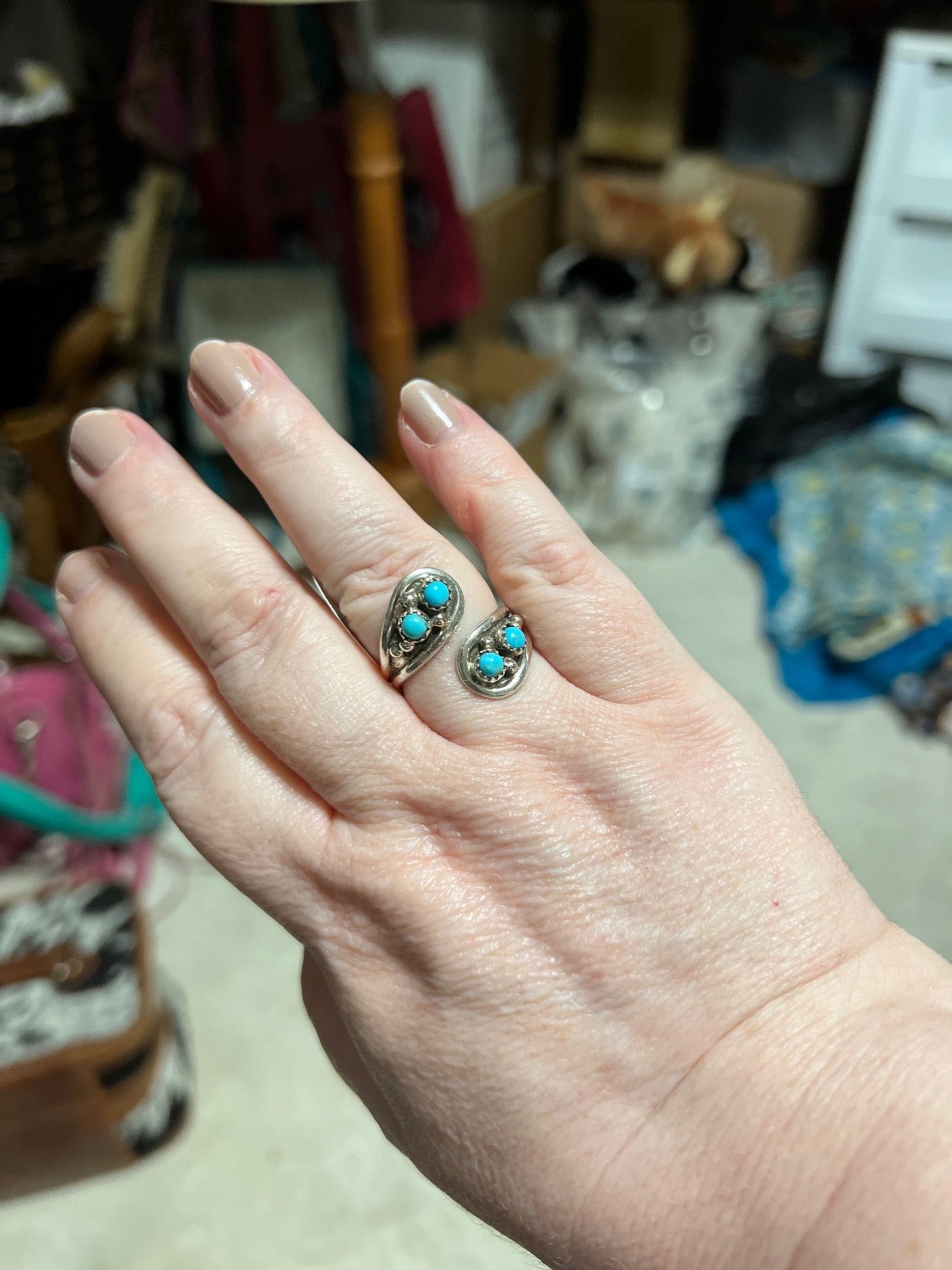 Artist: Genevieve Francisco Navajo Kingman Turquoise Handmade Self Adjustable Ring