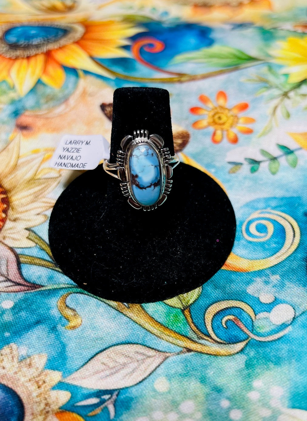 Larry Yazzie Navajo Handmade Golden Hills Turquoise Ring Size 6.5