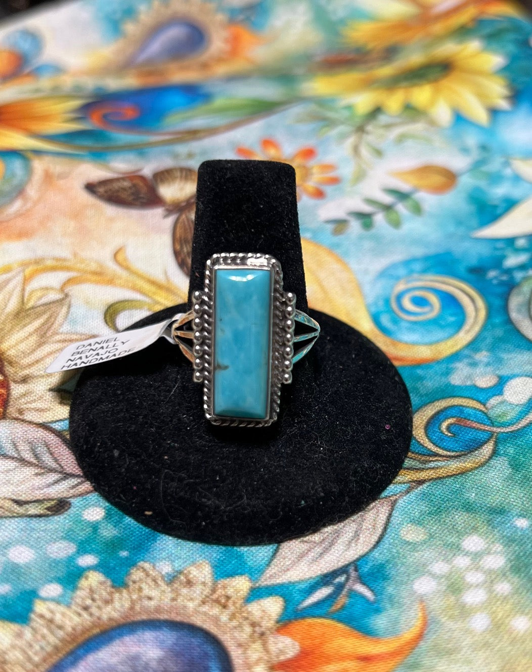 Artist: Daniel Benally Navajo Handmade Kingman Turquoise Bar Ring
