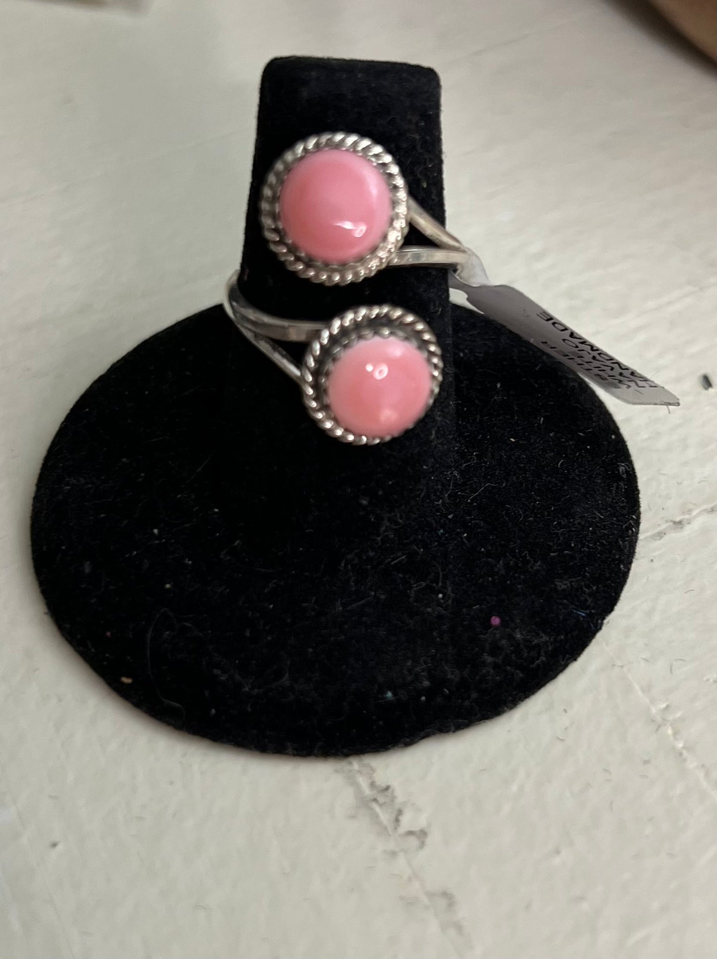 Artist: Ester White Pink Conch Navajo Handmade Sterling Silver Ring - Adjustable