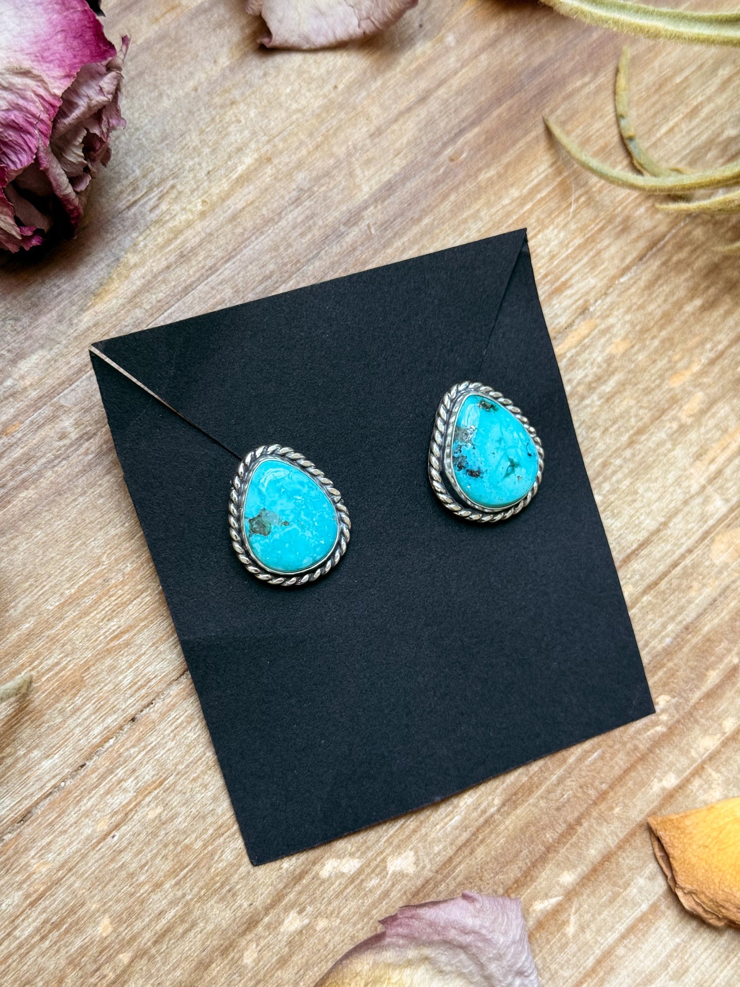 Sterling Silver Whitewater Turquoise Stud Earrings, Artist Jason Ogg