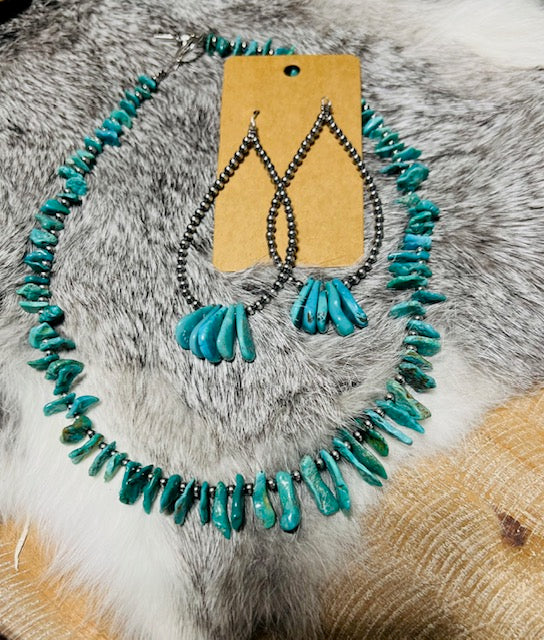 18 inch AMERICAN turquoise with 3 mm sterling silver pearls or earrings