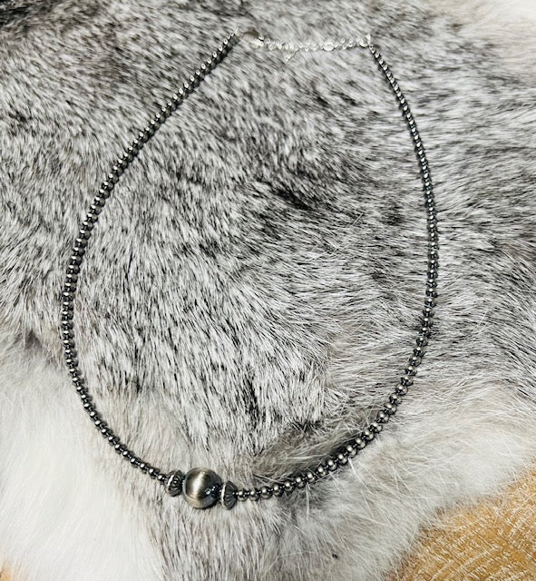 14 inch 3 mm sterling silver pearls choker - 10 mm middle