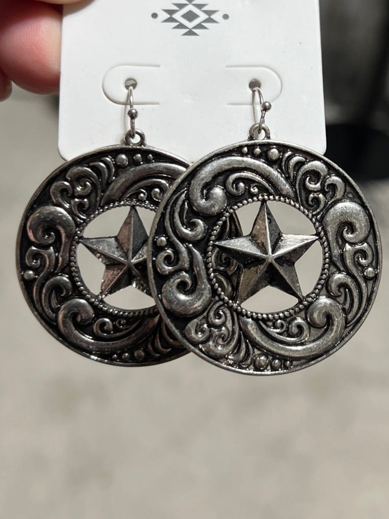 Silver Star Western Inspired Earrings