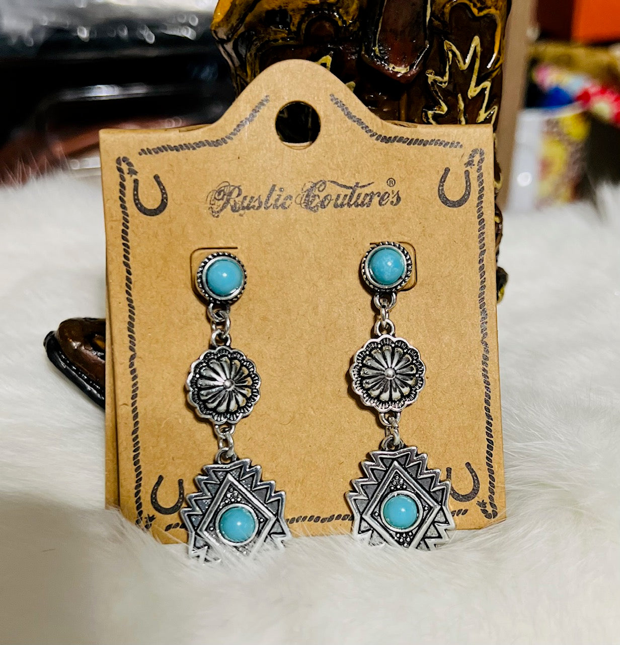 Aztec and Concho Stud Back Earrings - Multi