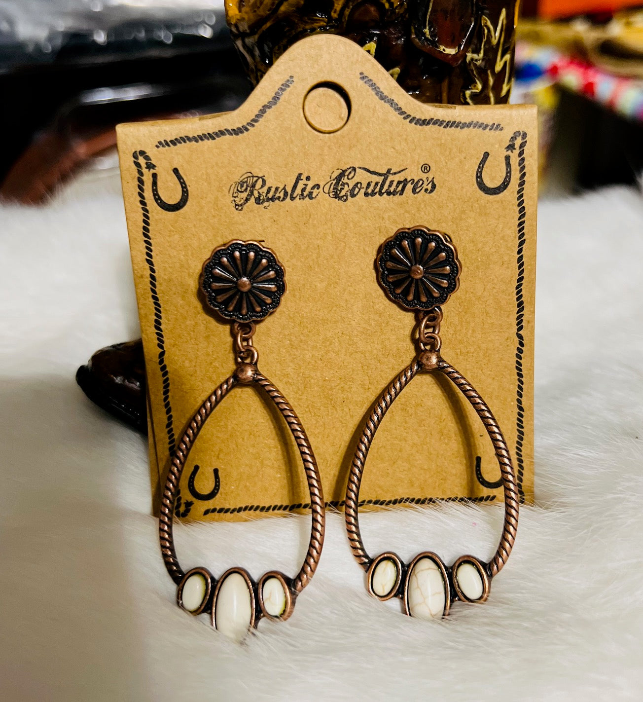 Aztec Copper Hoop Stud Back Earrings