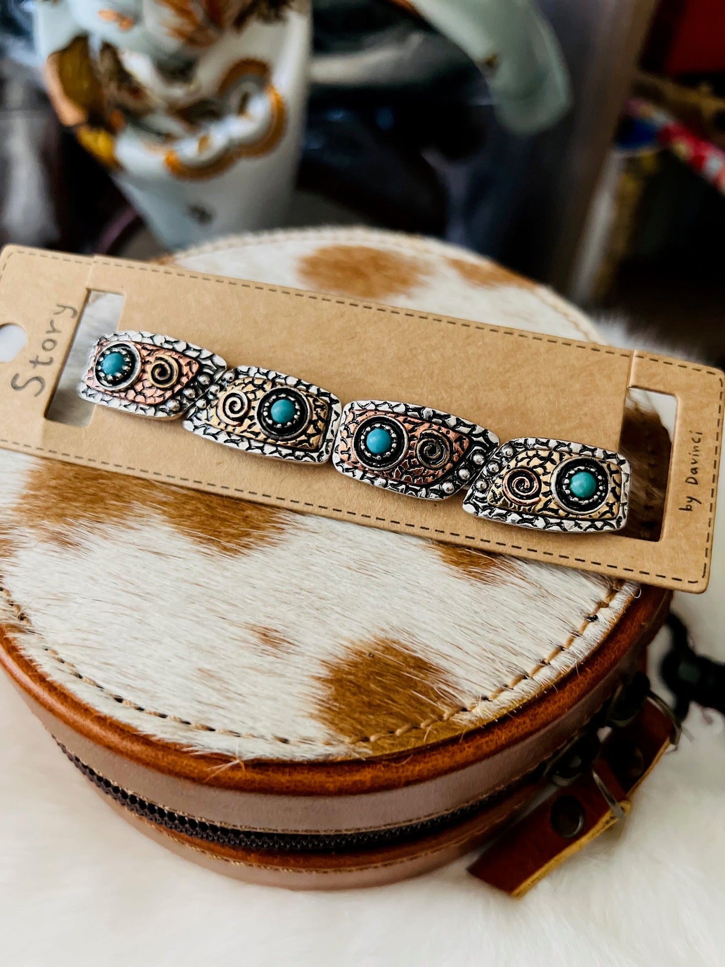 Copper and Turquoise Stone Fashion Stretch Bracelet