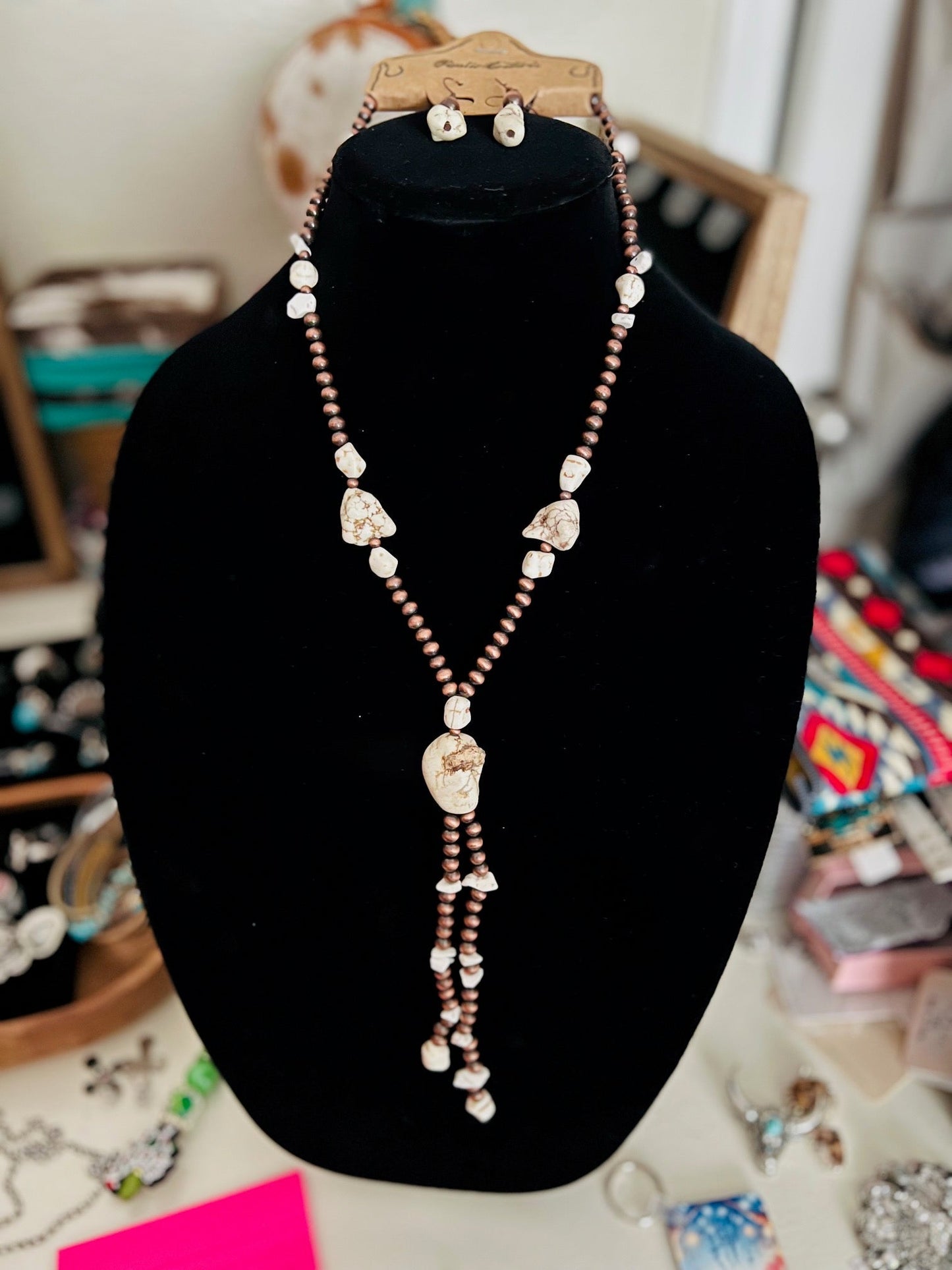 Chunky Natural Stone Lariat Necklace