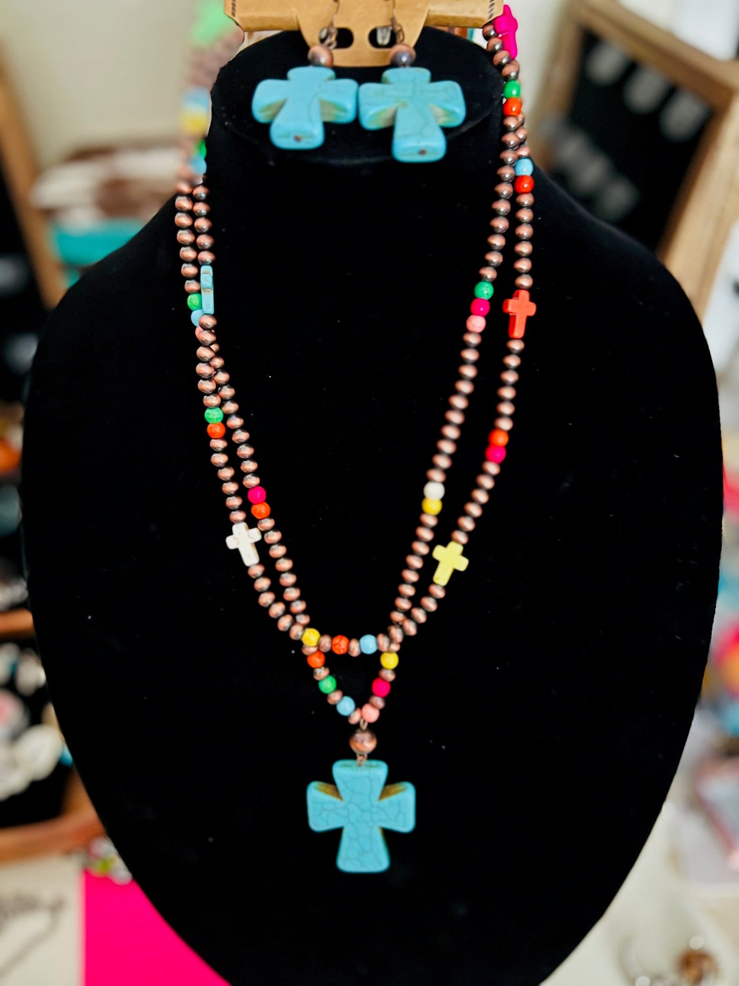 Multi-Color Native Inspired Copper Pearl Necklace Set